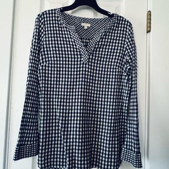 Talbots Tops - Talbots Black & White Gingham Blouse Womens Size Medium V-neck 100% Cotton